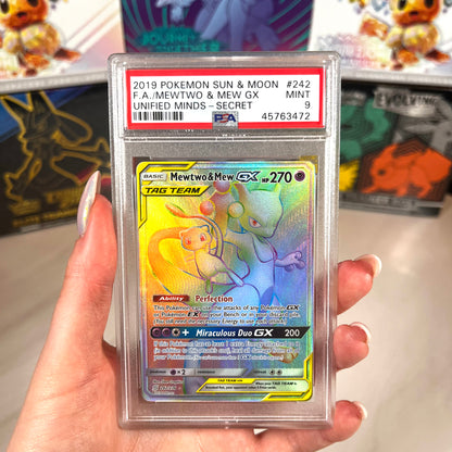 PSA 9 Mewtwo & Mew GX #242 Unified Minds
